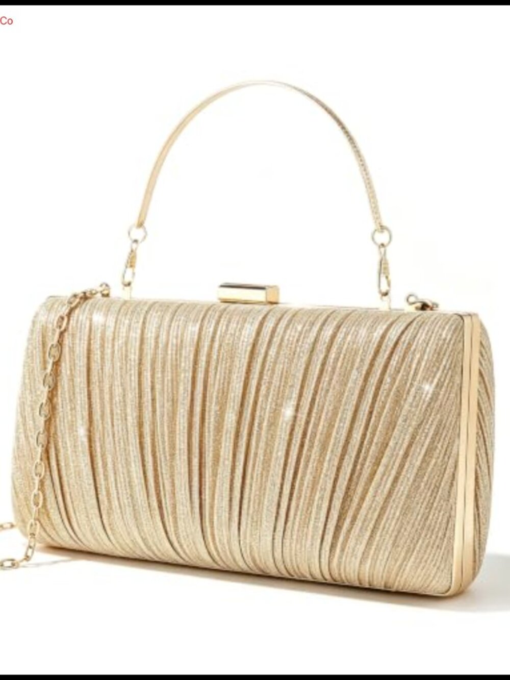 Rhinestone Pleated Clutch Evening Handbag Detachable Chain Prom Wedding